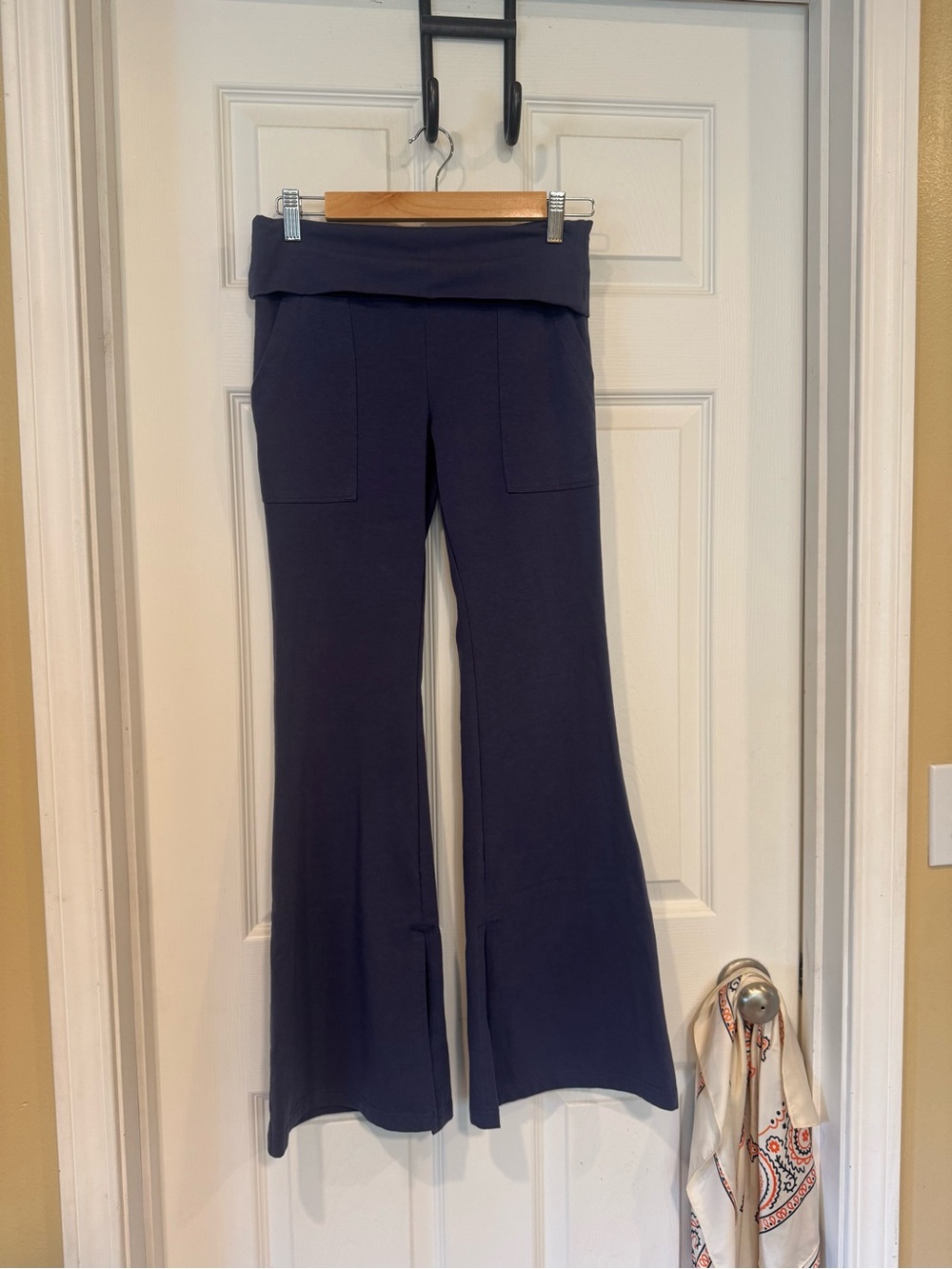 aerie Navy Fold-Over Waist Flare Pants